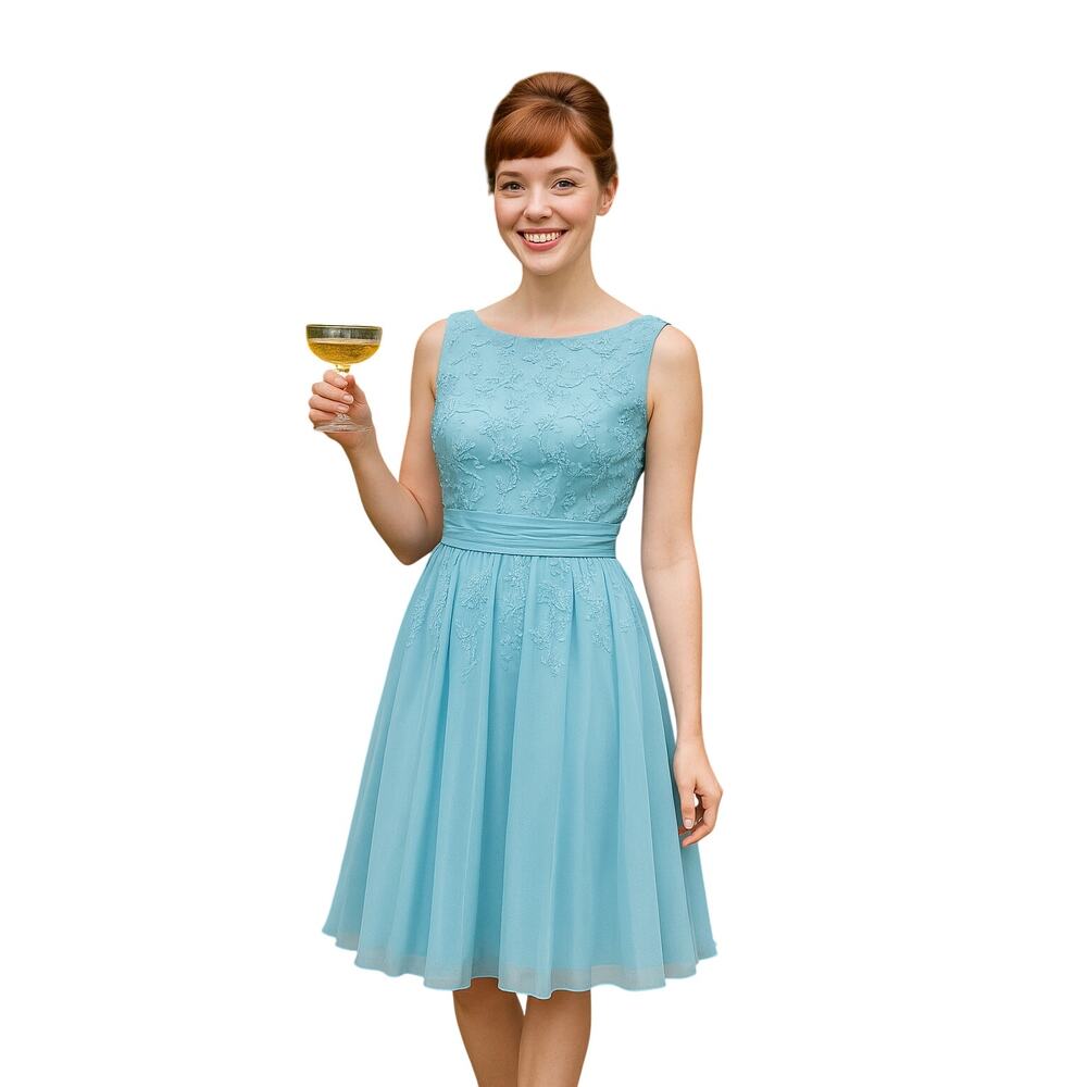 NWT Vintage Elissa of California RARE Light Blue Beaded Cocktail Dress- Size 10
